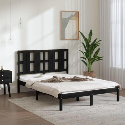 Sengeramme 140x190 cm massivt fyrretræ sort