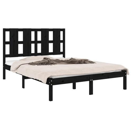 Sengeramme 140x190 cm massivt fyrretræ sort