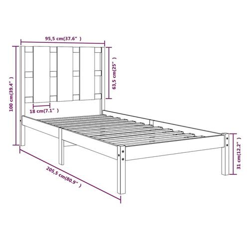 Sengeramme 90x200 cm massivt fyrretræ hvid