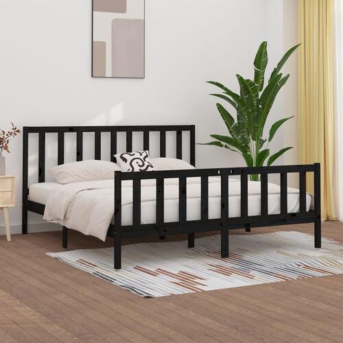 Sengestel 180x200 cm Super King massivt fyrretræ sort