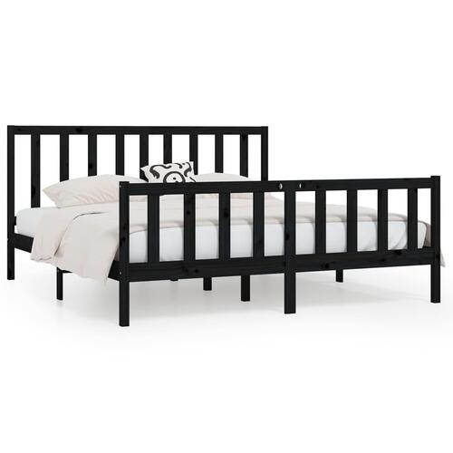 Sengestel 180x200 cm Super King massivt fyrretræ sort