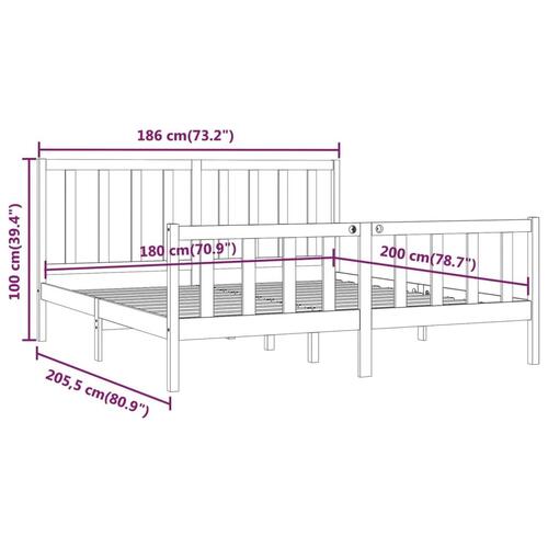 Sengestel 180x200 cm Super King massivt fyrretræ sort