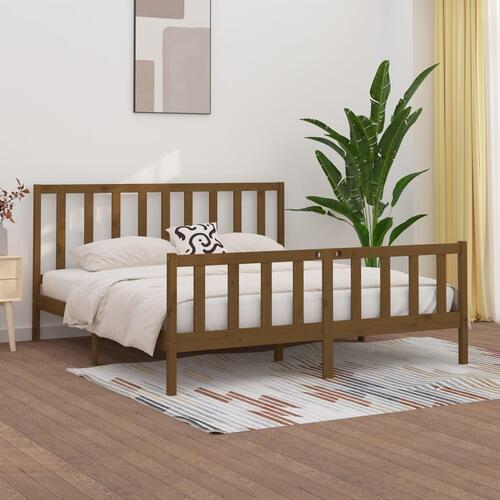 Sengeramme 200x200 cm massivt træ gyldenbrun