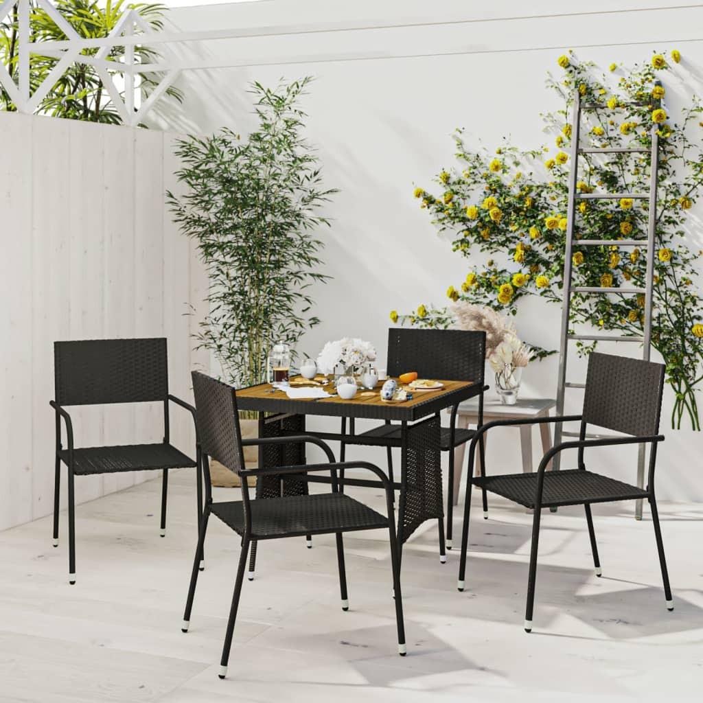 Spisebordssæt til haven 5 dele polyrattan sort