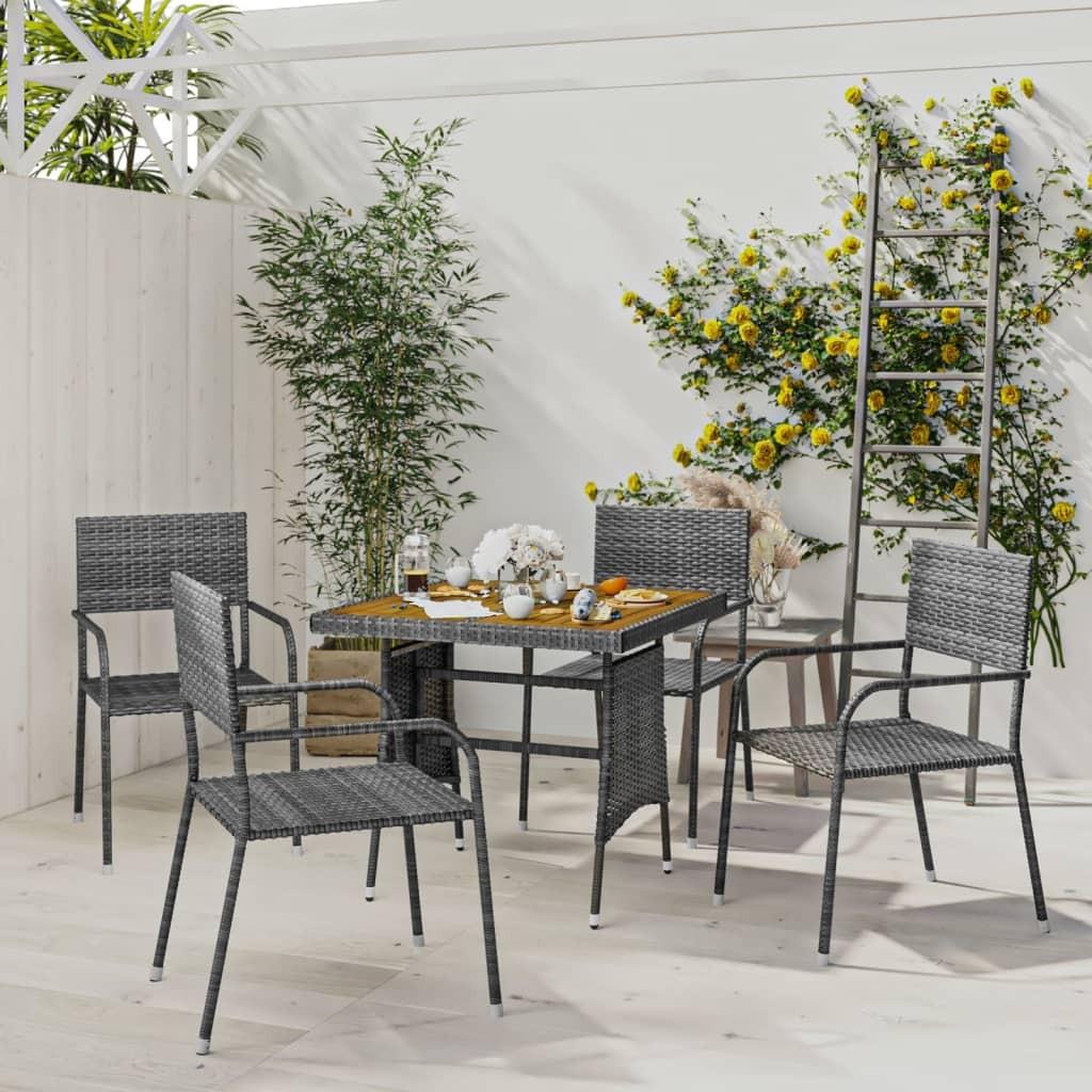 Spisebordssæt til haven 5 dele polyrattan grå