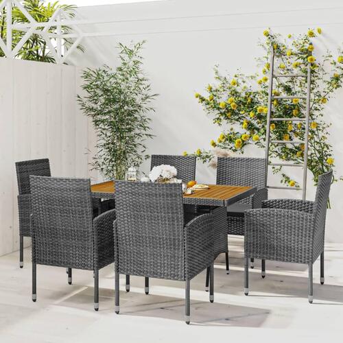 Spisebordssæt til haven 7 dele polyrattan grå