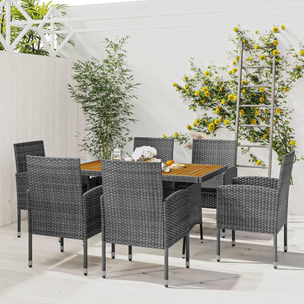 Spisebordssæt til haven 7 dele polyrattan grå