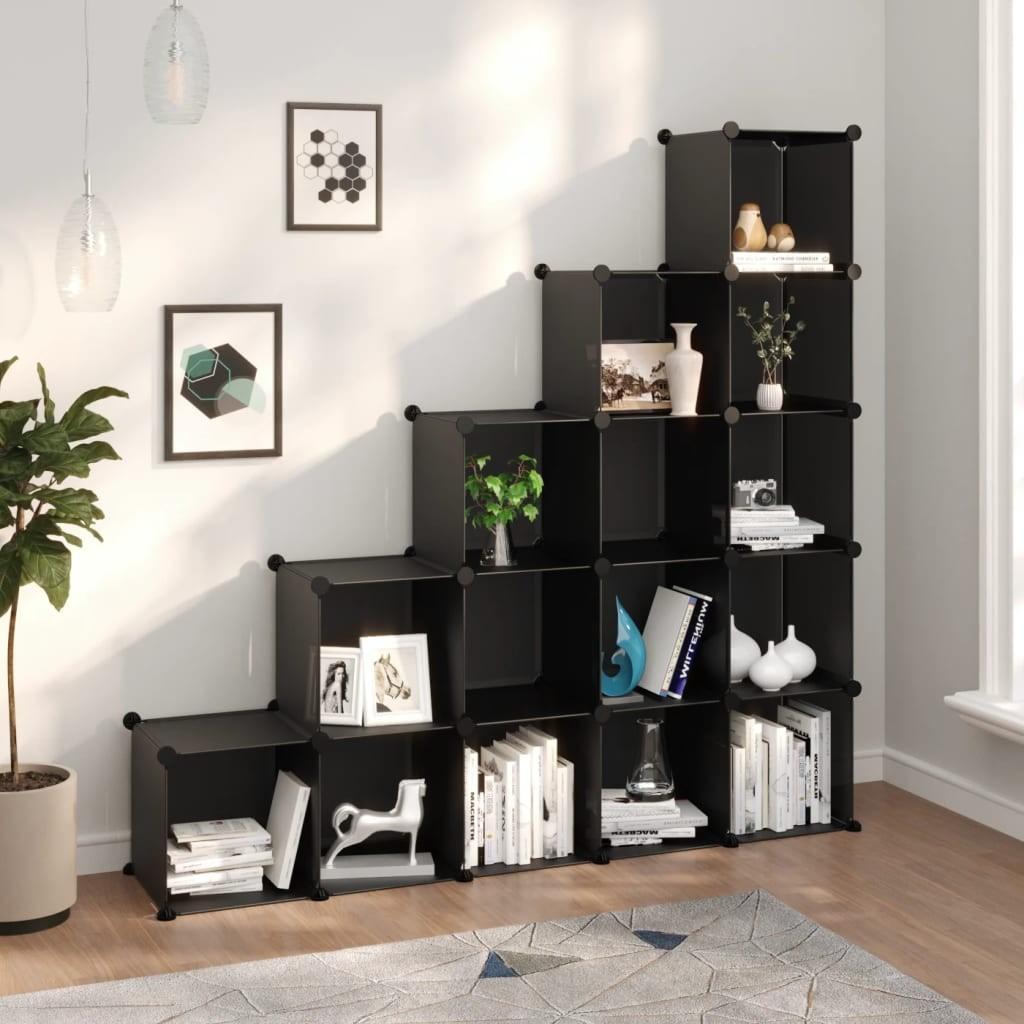 Kubeformede opbevaringskasser 15 stk. PP sort
