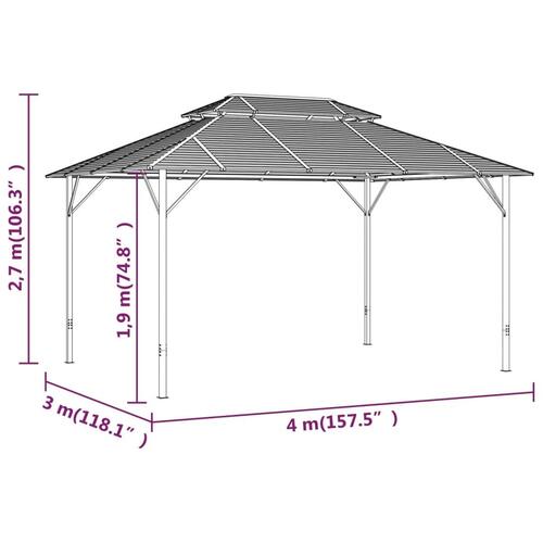 Pavillon med dobbelt tag 3x4 m antracitgrå
