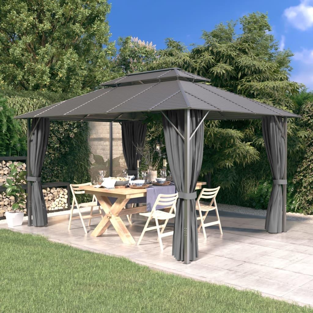 Pavillon med sidevægge og dobbelttag 3x4 m antracitgrå