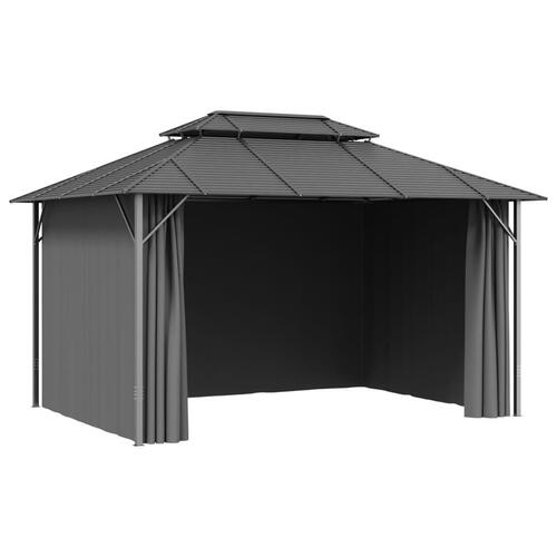Pavillon med sidevægge og dobbelttag 3x4 m antracitgrå