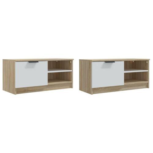Tv-borde 2 stk. 80x35x36,5 cm konstrueret træ hvid og sonoma-eg