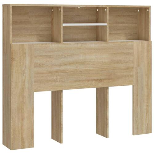 Sengegavl med opbevaring 120x19x103,5 cm hvid og sonoma-eg