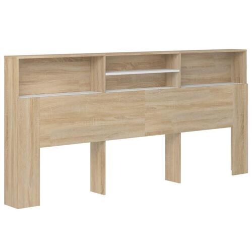 Sengegavl med opbevaring 220x19x103,5 cm hvid og sonoma-eg