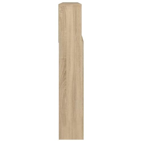 Sengegavl med opbevaring 220x19x103,5 cm hvid og sonoma-eg