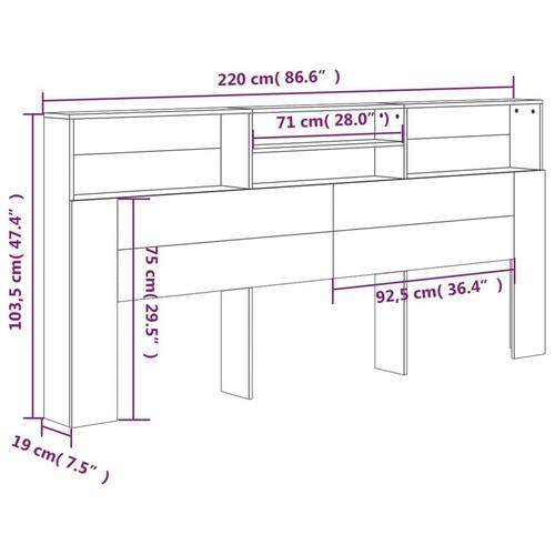 Sengegavl med opbevaring 220x19x103,5 cm hvid højglans