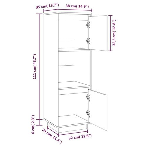 Højskab 38x35x117 cm massivt fyrretræ sort