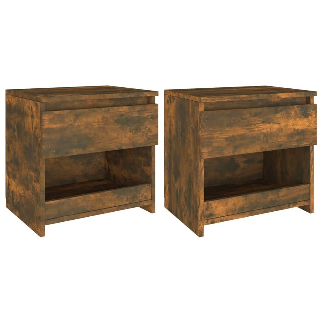 Sengeborde 2 stk. 40x30x39 cm konstrueret træ røget egetræ