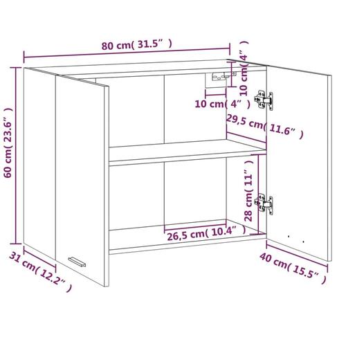Vægskab 80x31x60 cm konstrueret træ røget egetræsfarve