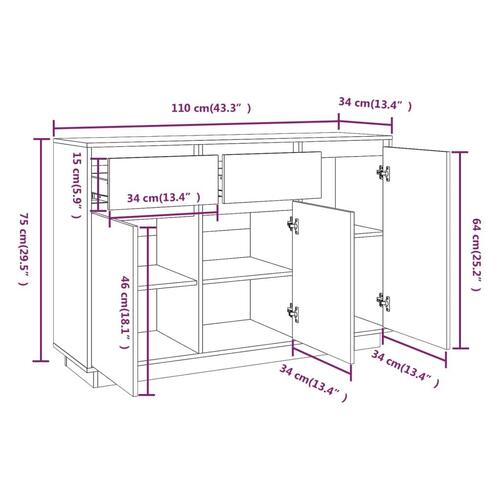 Skænk 110x34x75 cm massivt fyrretræ