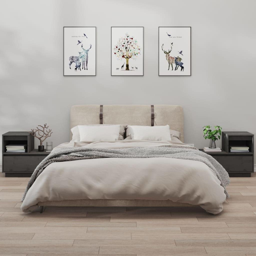 Sengeborde 2 stk. 60x34x51 cm massivt fyrretræ grå