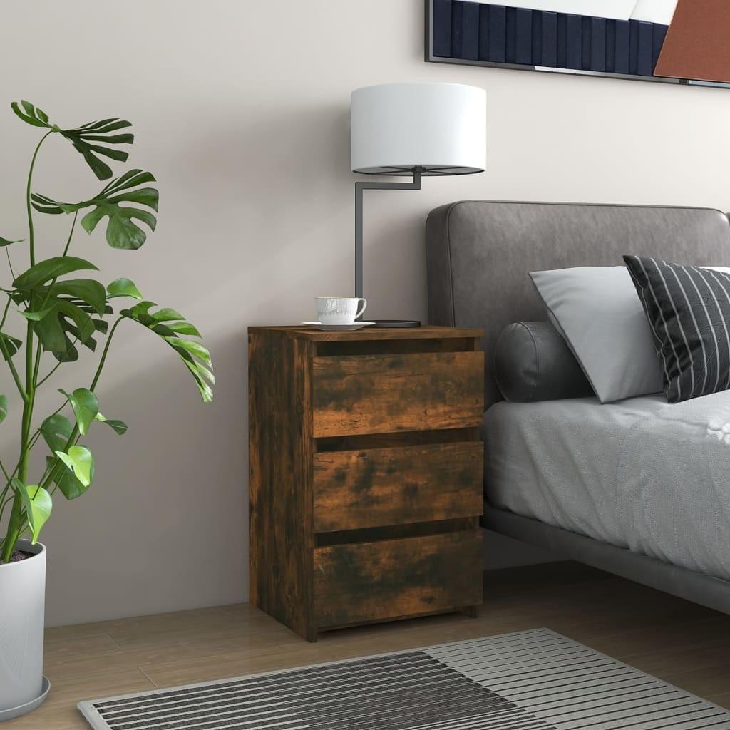 Sengeborde 2 stk. 40x35x62,5 cm konstrueret træ røget egetræ