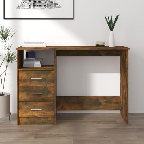 Skrivebord m. skuffer 100x50x76 cm konstrueret træ røget egetræ
