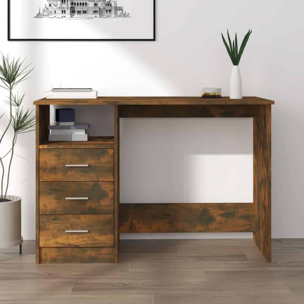 Skrivebord m. skuffer 100x50x76 cm konstrueret træ røget egetræ