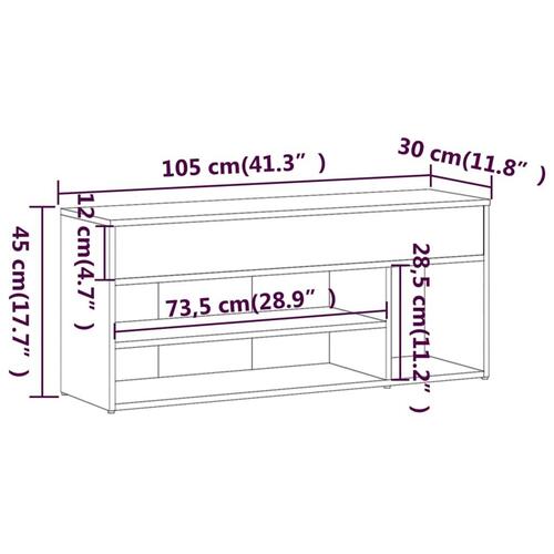 Skobænk 105x30x45 cm konstrueret træ røget egetræsfarve