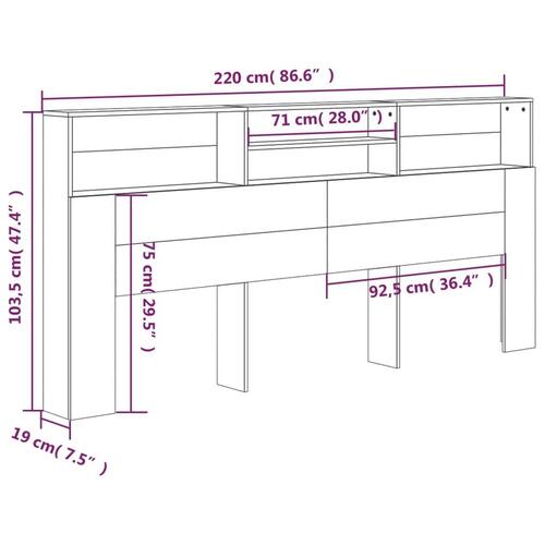 Sengegavl med opbevaring 220x19x103,5 cm grå sonoma-eg