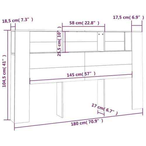 Sengegavl med opbevaring 180x18,5x104,5 cm røget egetræsfarve