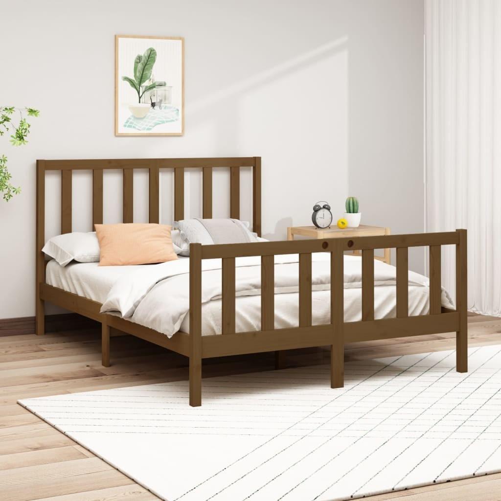 Sengeramme 150x200 cm King Size massivt træ gyldenbrun