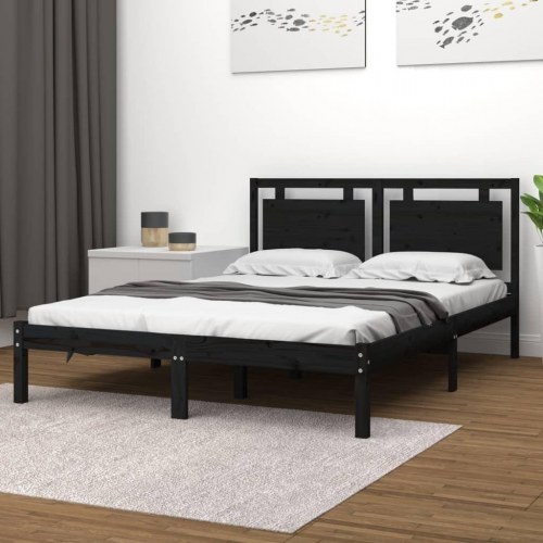 Sengeramme 135x190 cm Double massivt fyrretræ sort
