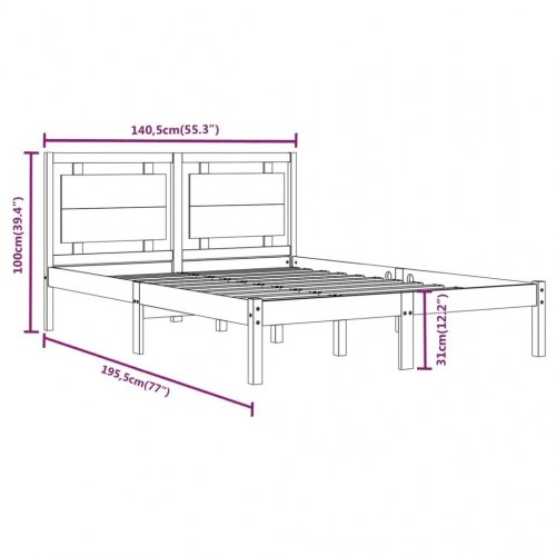 Sengeramme 135x190 cm Double massivt fyrretræ sort