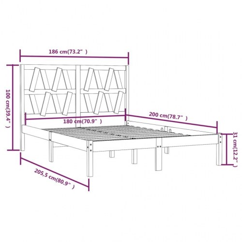 Sengeramme 180x200 cm Super King massivt fyrretræ hvid