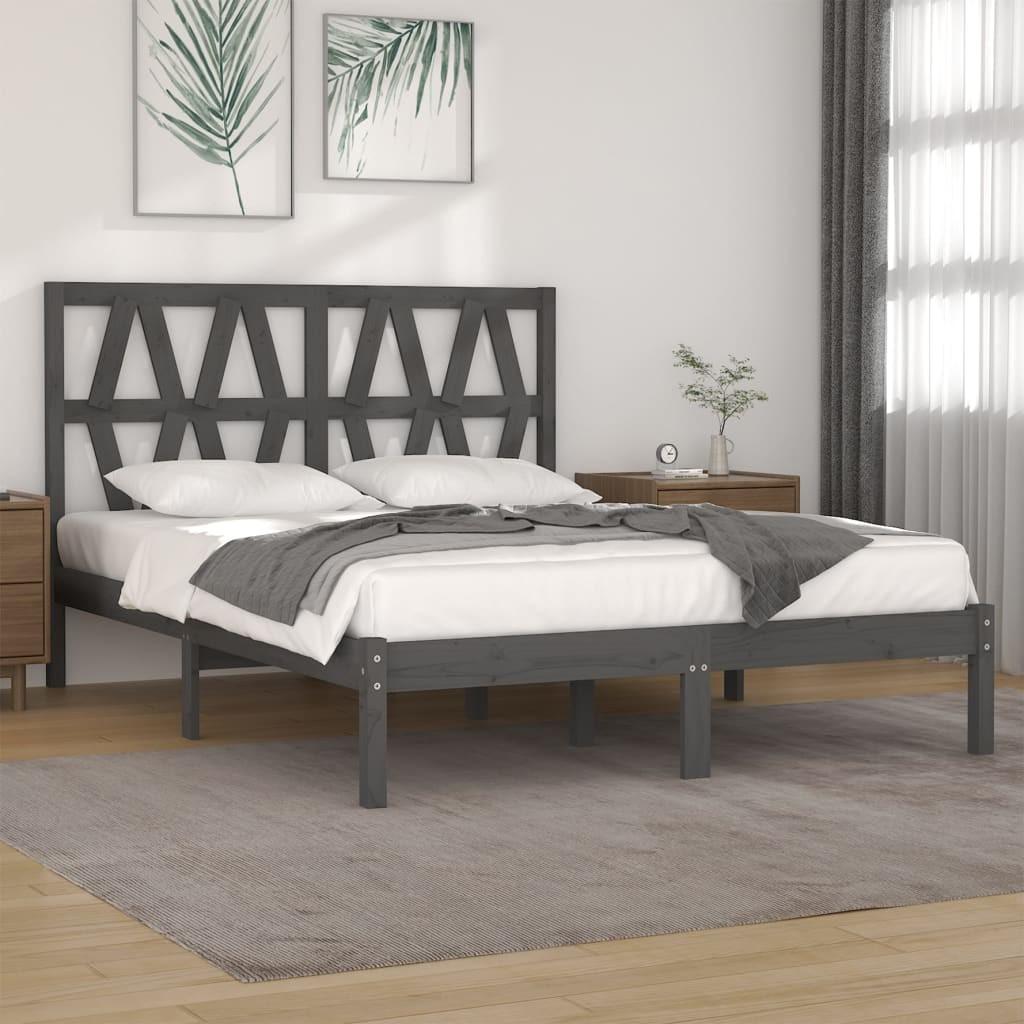 Sengeramme 200x200 cm massivt fyrretræ grå