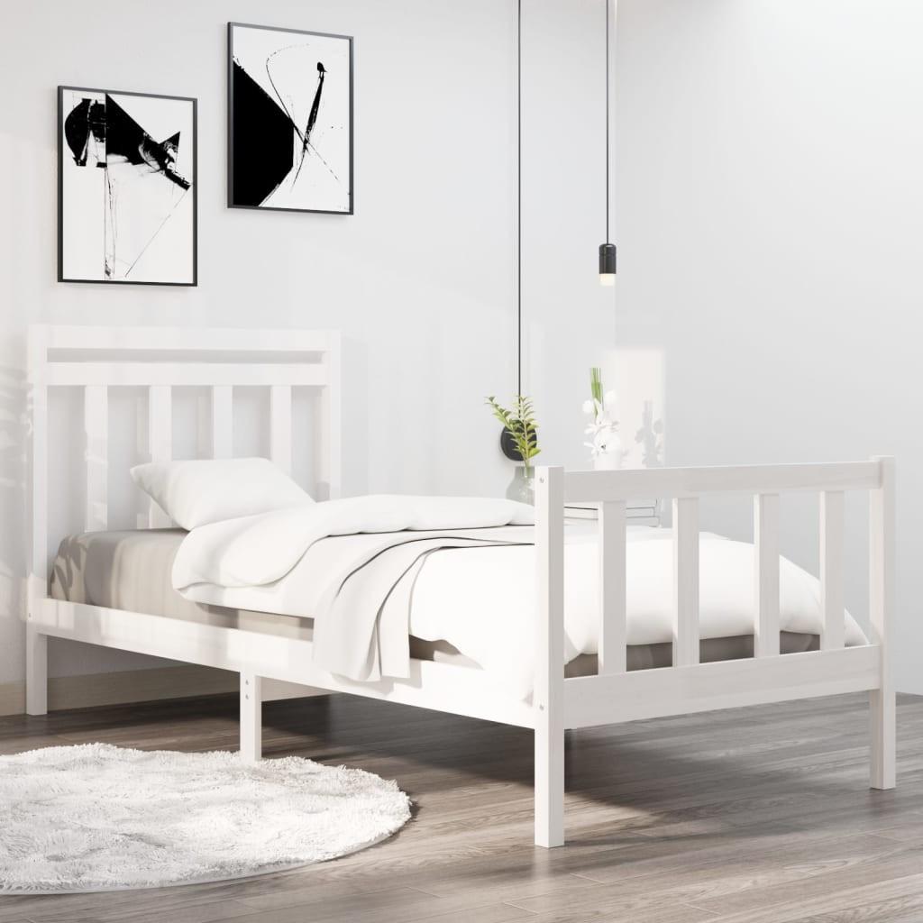 Sengeramme 90x190 cm Single massivt træ hvid