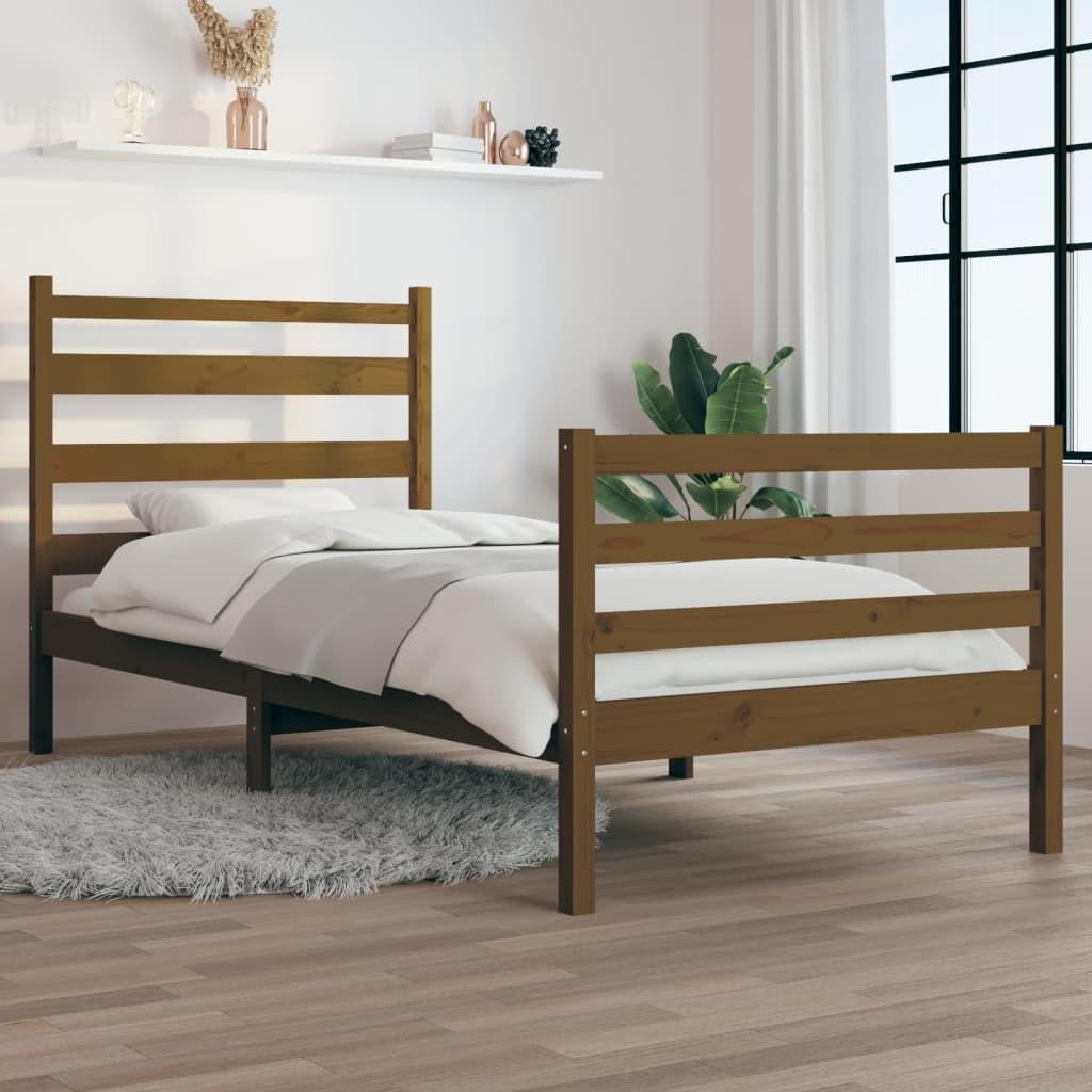 Sengeramme 90x200 cm massivt fyrretræ gyldenbrun