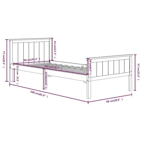 Sengeramme 90x200 cm massivt fyrretræ mørkebrun