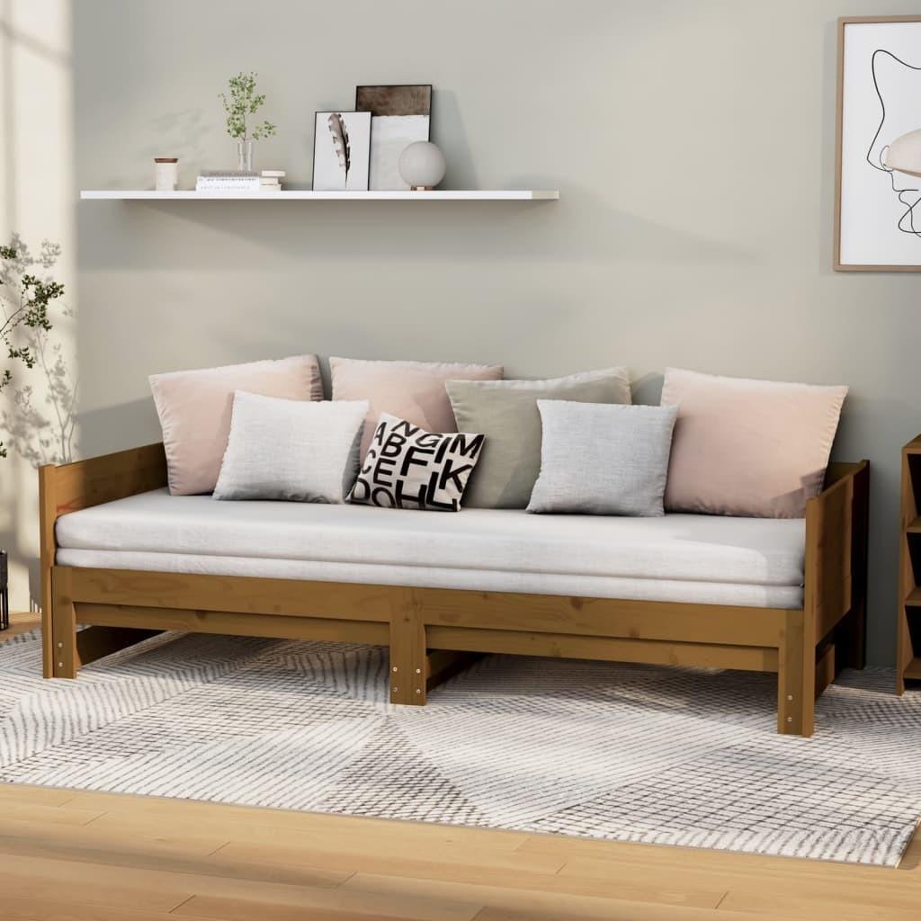 Daybed med udtræk 2x(90x200) cm massivt fyrretræ gyldenbrun