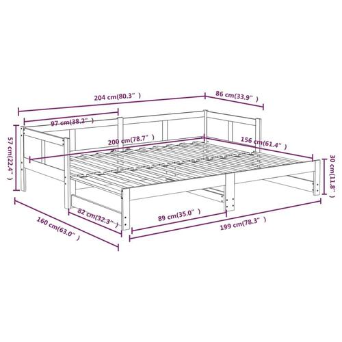 Daybed med udtræk 2x(80x200) cm massivt fyrretræ hvid