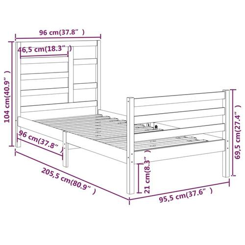 Sengeramme 90x200 cm massivt træ hvid