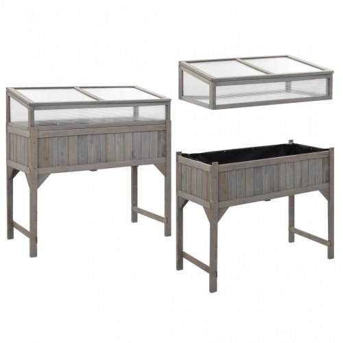Hævet plantekasse med drivhus 120 x 54 x 120 cm grantræ