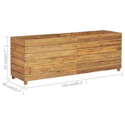 Hævet plantekasse 150x40x55 cm genanvendt teaktræ og stål