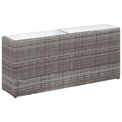Hævet plantekasse med 2 krukker 90x20x40 cm polyrattan grå