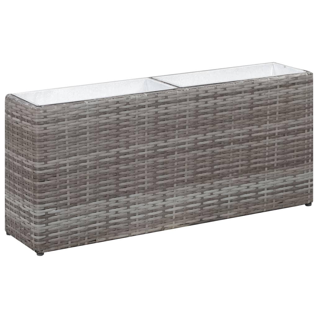 Hævet plantekasse med 2 krukker 90x20x40 cm polyrattan grå