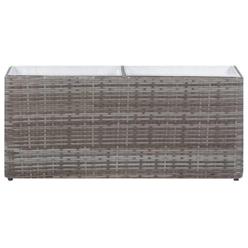 Hævet plantekasse med 2 krukker 90x20x40 cm polyrattan grå