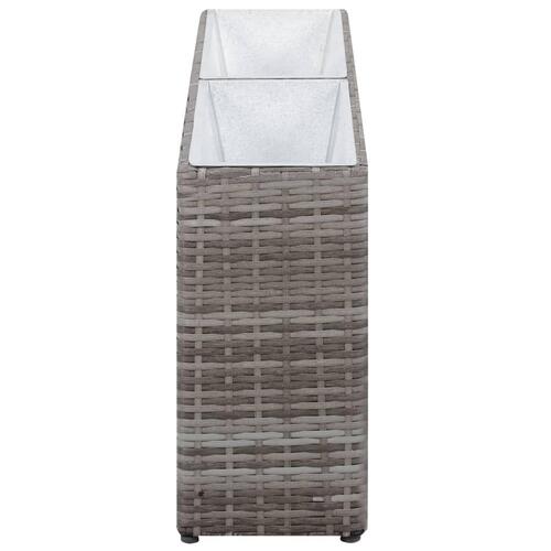 Hævet plantekasse med 2 krukker 90x20x40 cm polyrattan grå