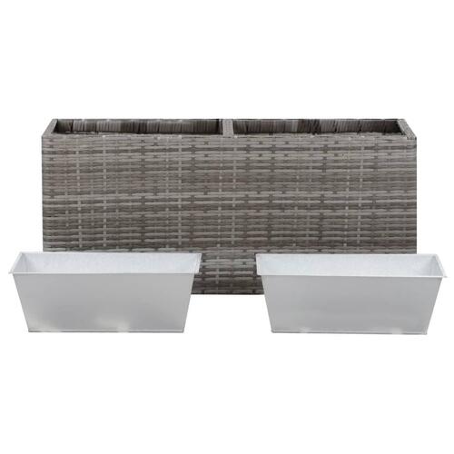 Hævet plantekasse med 2 krukker 90x20x40 cm polyrattan grå