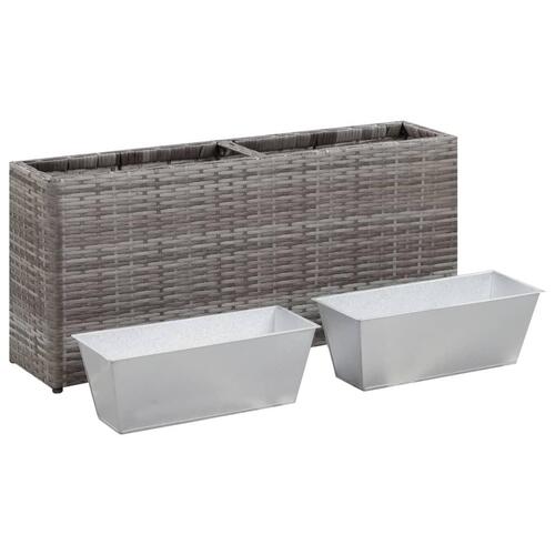 Hævet plantekasse med 2 krukker 90x20x40 cm polyrattan grå